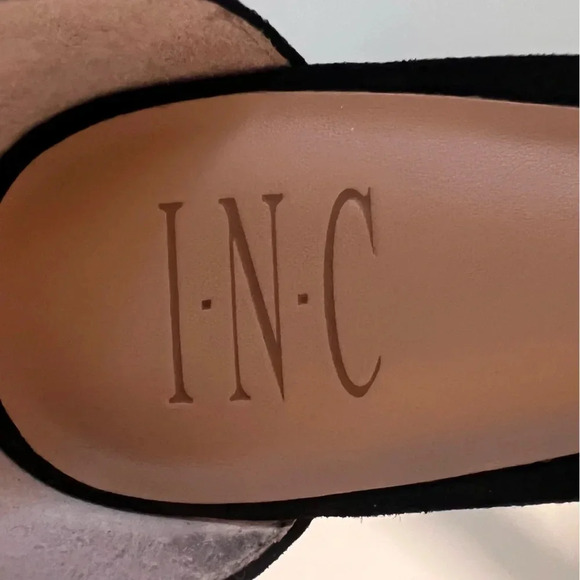 INC Faux Velvet ‘Kanata’ Single Strap Striped Ribbon Ankle Tie 3” Heels. Size 9. - Picture 8 of 13